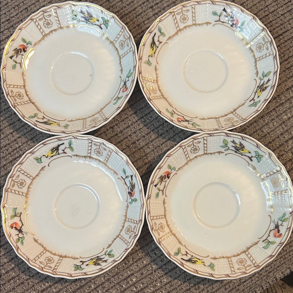Elegant Floral Saucer Set - Cream and Brown